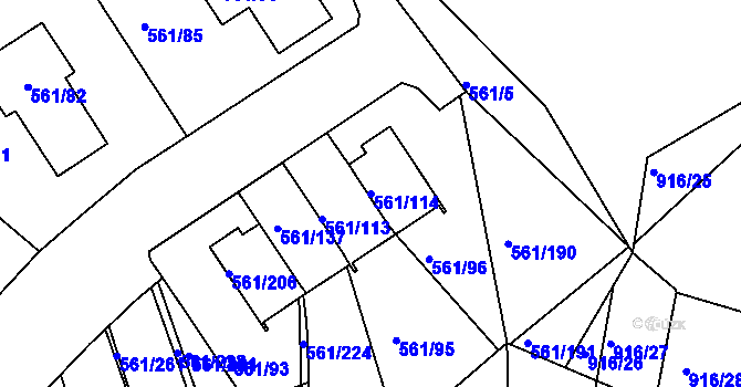 Parcela st. 561/114 v KÚ Chlumec u Chabařovic, Katastrální mapa