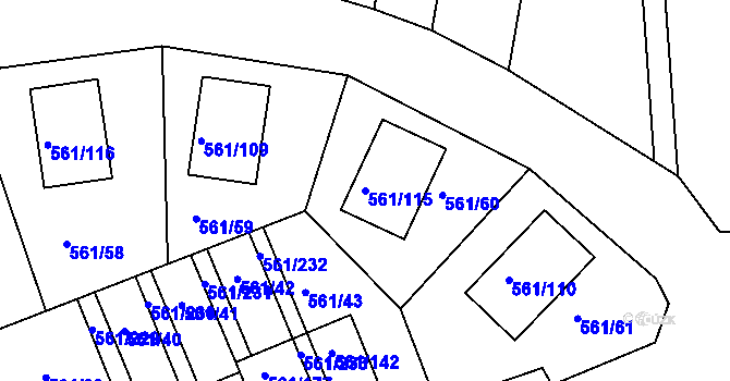 Parcela st. 561/115 v KÚ Chlumec u Chabařovic, Katastrální mapa