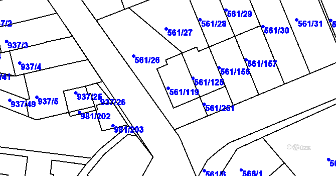 Parcela st. 561/119 v KÚ Chlumec u Chabařovic, Katastrální mapa