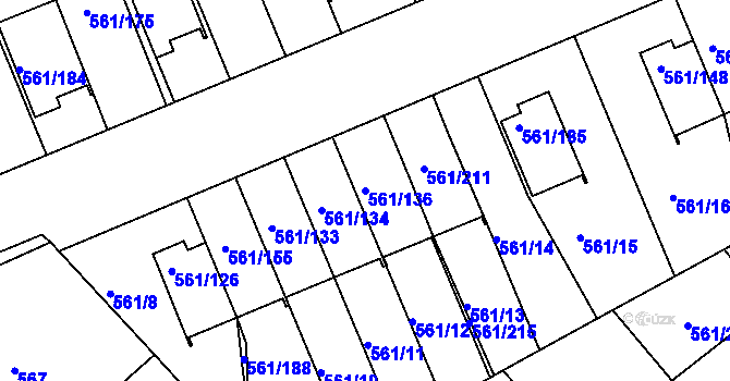 Parcela st. 561/136 v KÚ Chlumec u Chabařovic, Katastrální mapa