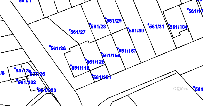 Parcela st. 561/156 v KÚ Chlumec u Chabařovic, Katastrální mapa