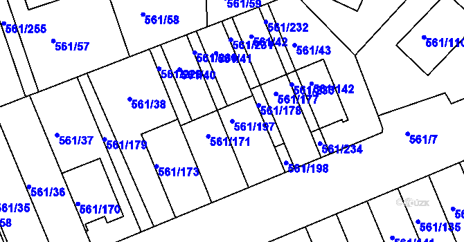 Parcela st. 561/197 v KÚ Chlumec u Chabařovic, Katastrální mapa