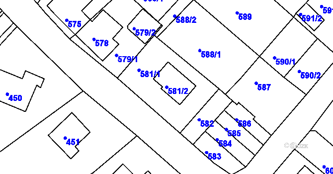 Parcela st. 581/2 v KÚ Chlumec u Chabařovic, Katastrální mapa