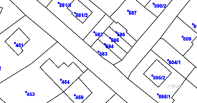 Parcela st. 583 v KÚ Chlumec u Chabařovic, Katastrální mapa