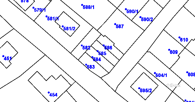 Parcela st. 585 v KÚ Chlumec u Chabařovic, Katastrální mapa
