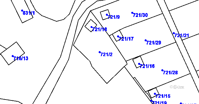Parcela st. 721/2 v KÚ Chlumec u Chabařovic, Katastrální mapa