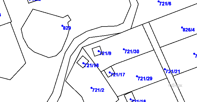Parcela st. 721/9 v KÚ Chlumec u Chabařovic, Katastrální mapa