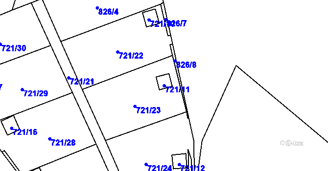 Parcela st. 721/11 v KÚ Chlumec u Chabařovic, Katastrální mapa