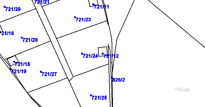 Parcela st. 721/12 v KÚ Chlumec u Chabařovic, Katastrální mapa