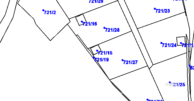 Parcela st. 721/15 v KÚ Chlumec u Chabařovic, Katastrální mapa