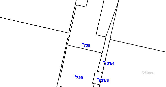 Parcela st. 728 v KÚ Chlumec u Chabařovic, Katastrální mapa