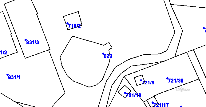 Parcela st. 829 v KÚ Chlumec u Chabařovic, Katastrální mapa