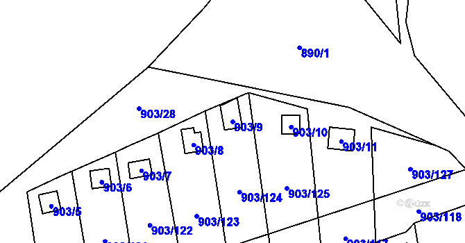 Parcela st. 903/9 v KÚ Chlumec u Chabařovic, Katastrální mapa