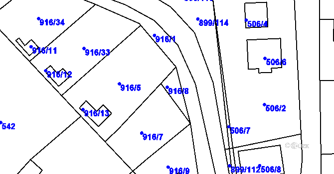 Parcela st. 916/8 v KÚ Chlumec u Chabařovic, Katastrální mapa