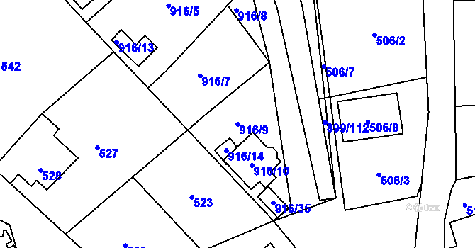 Parcela st. 916/9 v KÚ Chlumec u Chabařovic, Katastrální mapa