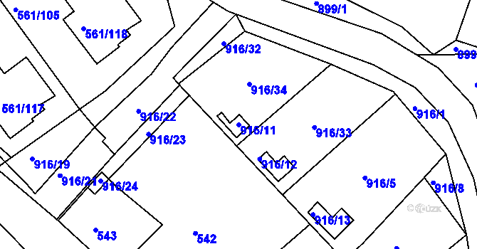 Parcela st. 916/11 v KÚ Chlumec u Chabařovic, Katastrální mapa