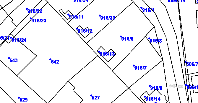 Parcela st. 916/13 v KÚ Chlumec u Chabařovic, Katastrální mapa