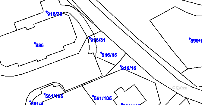 Parcela st. 916/15 v KÚ Chlumec u Chabařovic, Katastrální mapa