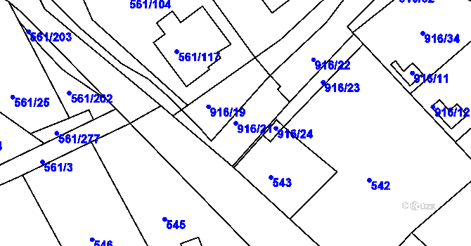 Parcela st. 916/21 v KÚ Chlumec u Chabařovic, Katastrální mapa