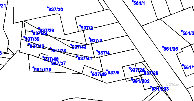 Parcela st. 937/4 v KÚ Chlumec u Chabařovic, Katastrální mapa
