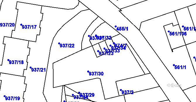 Parcela st. 937/23 v KÚ Chlumec u Chabařovic, Katastrální mapa