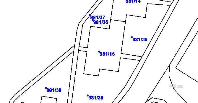 Parcela st. 981/15 v KÚ Chlumec u Chabařovic, Katastrální mapa
