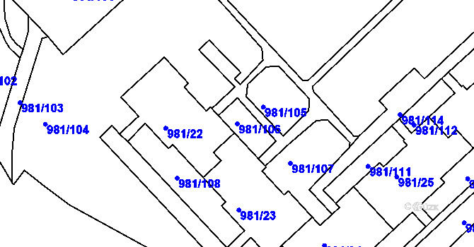 Parcela st. 981/106 v KÚ Chlumec u Chabařovic, Katastrální mapa