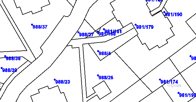 Parcela st. 988/4 v KÚ Chlumec u Chabařovic, Katastrální mapa