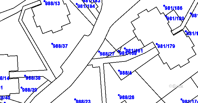 Parcela st. 988/27 v KÚ Chlumec u Chabařovic, Katastrální mapa