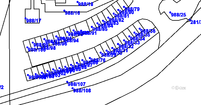 Parcela st. 988/29 v KÚ Chlumec u Chabařovic, Katastrální mapa