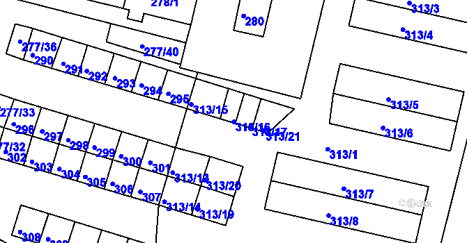 Parcela st. 313/16 v KÚ Chlumec u Chabařovic, Katastrální mapa
