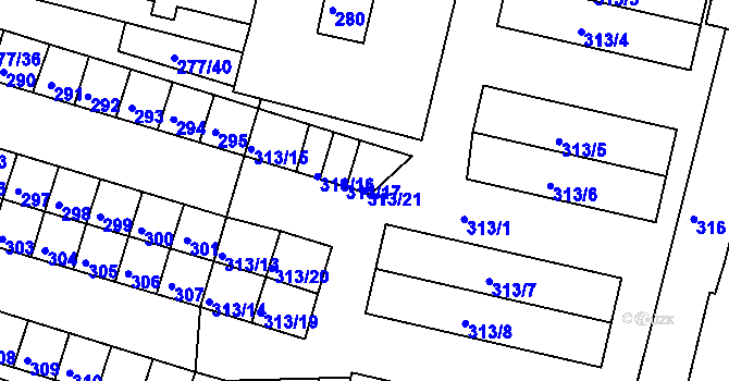 Parcela st. 313/21 v KÚ Chlumec u Chabařovic, Katastrální mapa