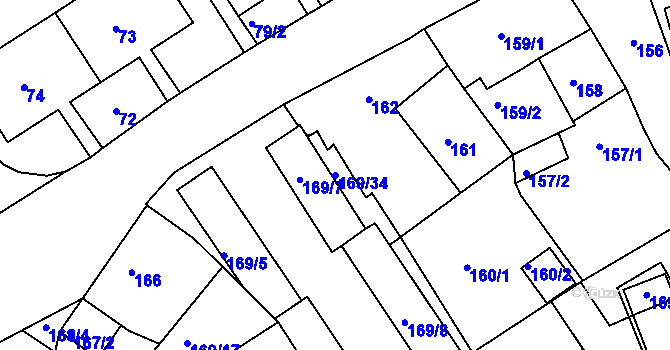 Parcela st. 169/34 v KÚ Chlumec u Chabařovic, Katastrální mapa