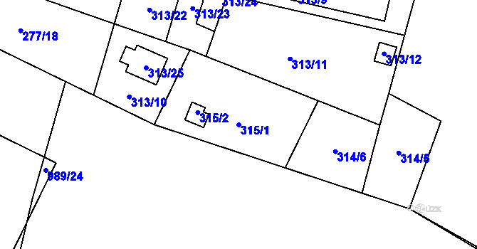 Parcela st. 315/1 v KÚ Chlumec u Chabařovic, Katastrální mapa