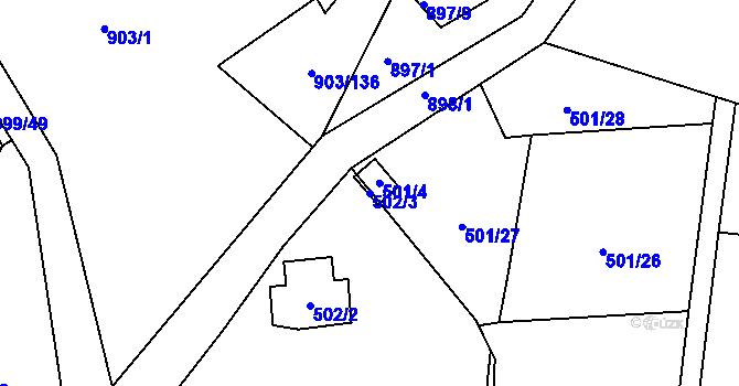 Parcela st. 502/3 v KÚ Chlumec u Chabařovic, Katastrální mapa