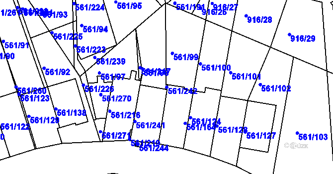 Parcela st. 561/242 v KÚ Chlumec u Chabařovic, Katastrální mapa