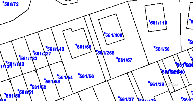 Parcela st. 561/255 v KÚ Chlumec u Chabařovic, Katastrální mapa