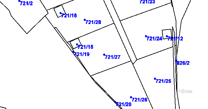 Parcela st. 721/27 v KÚ Chlumec u Chabařovic, Katastrální mapa