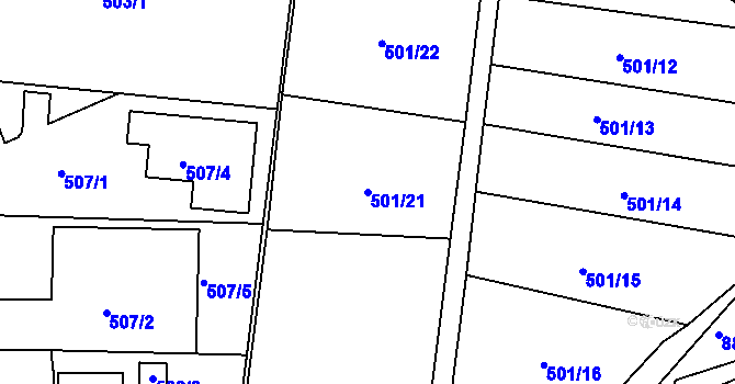 Parcela st. 501/21 v KÚ Chlumec u Chabařovic, Katastrální mapa
