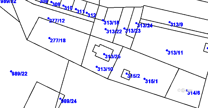 Parcela st. 313/25 v KÚ Chlumec u Chabařovic, Katastrální mapa