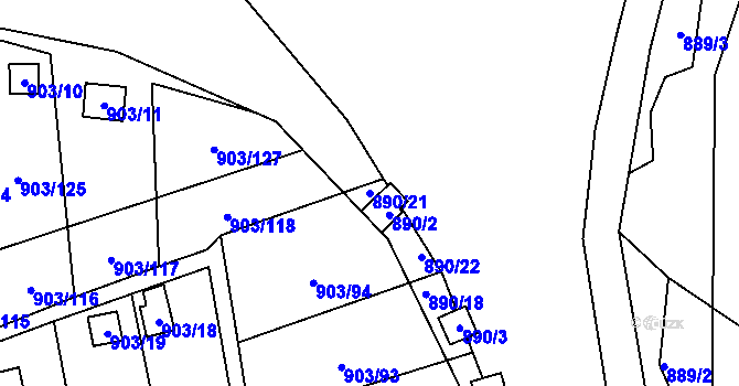 Parcela st. 890/21 v KÚ Chlumec u Chabařovic, Katastrální mapa
