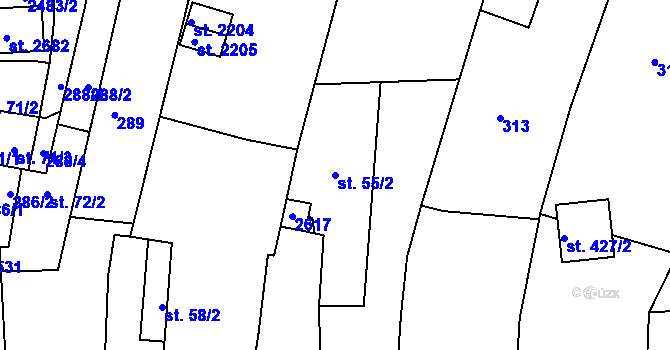 Parcela st. 55/2 v KÚ Chlumec nad Cidlinou, Katastrální mapa