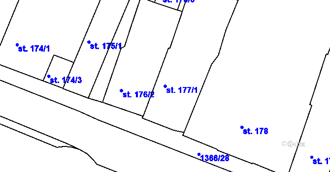 Parcela st. 177/1 v KÚ Chlumec nad Cidlinou, Katastrální mapa