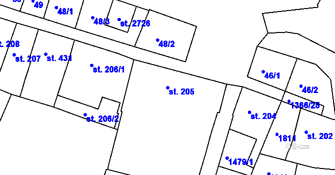 Parcela st. 205 v KÚ Chlumec nad Cidlinou, Katastrální mapa