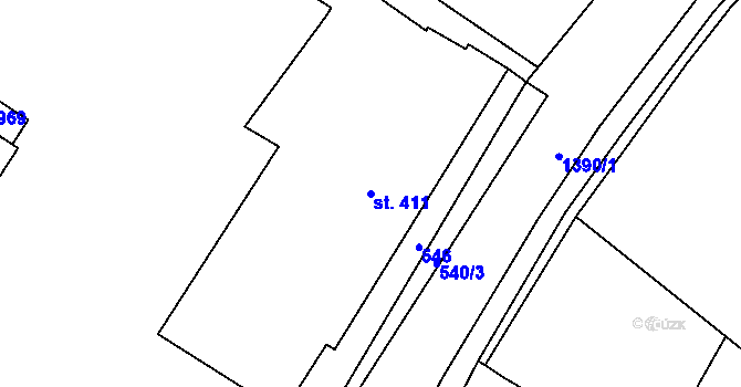 Parcela st. 411 v KÚ Chlumec nad Cidlinou, Katastrální mapa