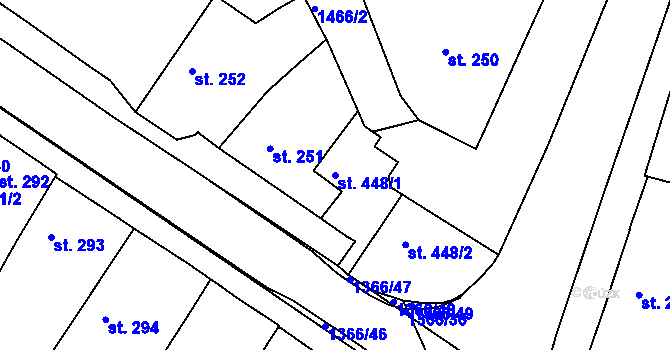 Parcela st. 448/1 v KÚ Chlumec nad Cidlinou, Katastrální mapa