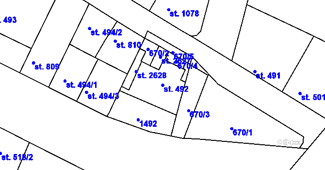 Parcela st. 492 v KÚ Chlumec nad Cidlinou, Katastrální mapa