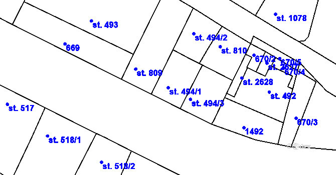 Parcela st. 494/1 v KÚ Chlumec nad Cidlinou, Katastrální mapa