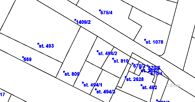 Parcela st. 494/2 v KÚ Chlumec nad Cidlinou, Katastrální mapa