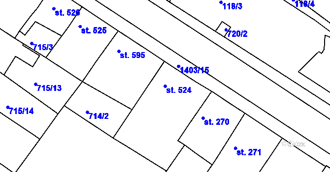 Parcela st. 524 v KÚ Chlumec nad Cidlinou, Katastrální mapa